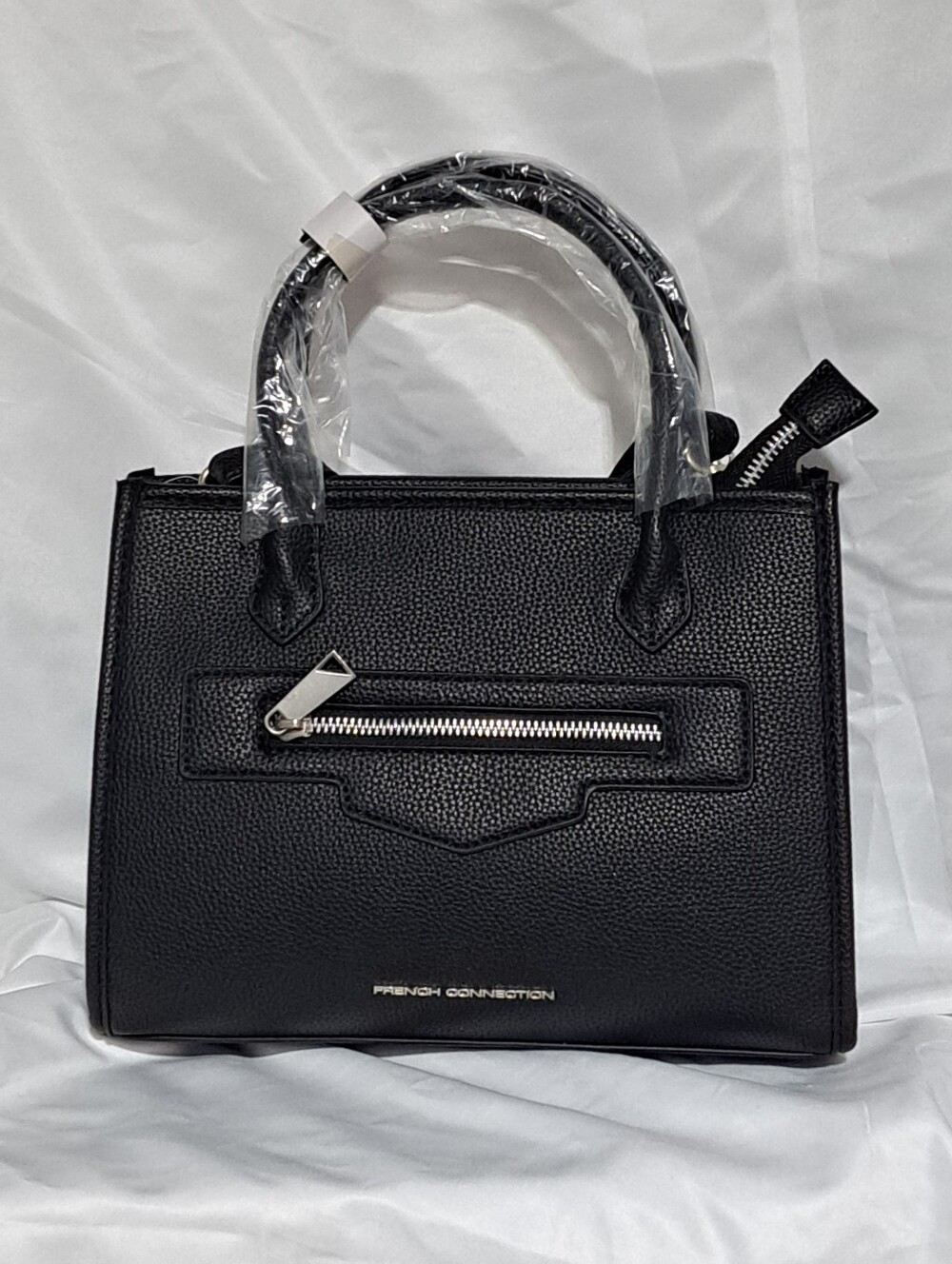 NWT French Connection Black Pebbled Top-Handle Satchel with Front Zip - Picture 8 of 12